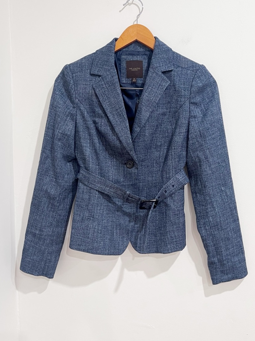 NWT The Limited Dark Blue Marled Double Button Belted Blazer Jacket
